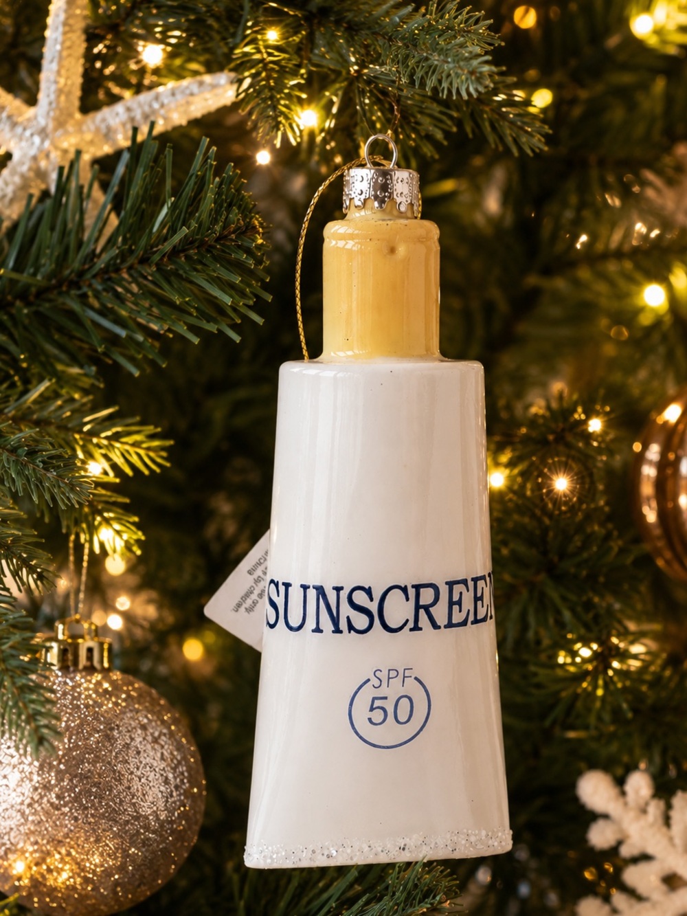 Bloomingdale’s Sunscreen SPF 50 Glass Christmas Ornament NWT